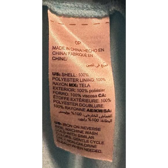 Chico’s Turquoise Tunic Blouse Asymmetric Sheer Overlay 3/4 Sleeves Size 0P (S) - Picture 4 of 4